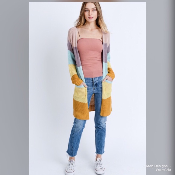 🥰LAST 1! Gorgeous Pastel Striped Pocket  Cardigan - Picture 5 of 7